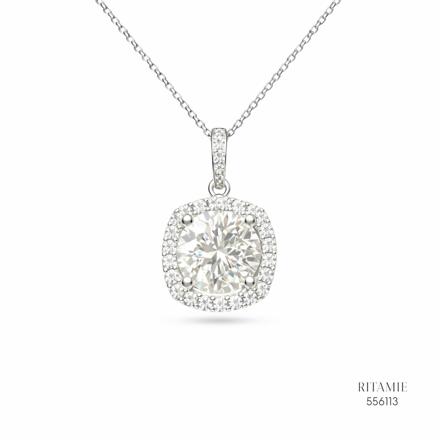 The Royal Cushion Silver Moissanite Necklace 556113