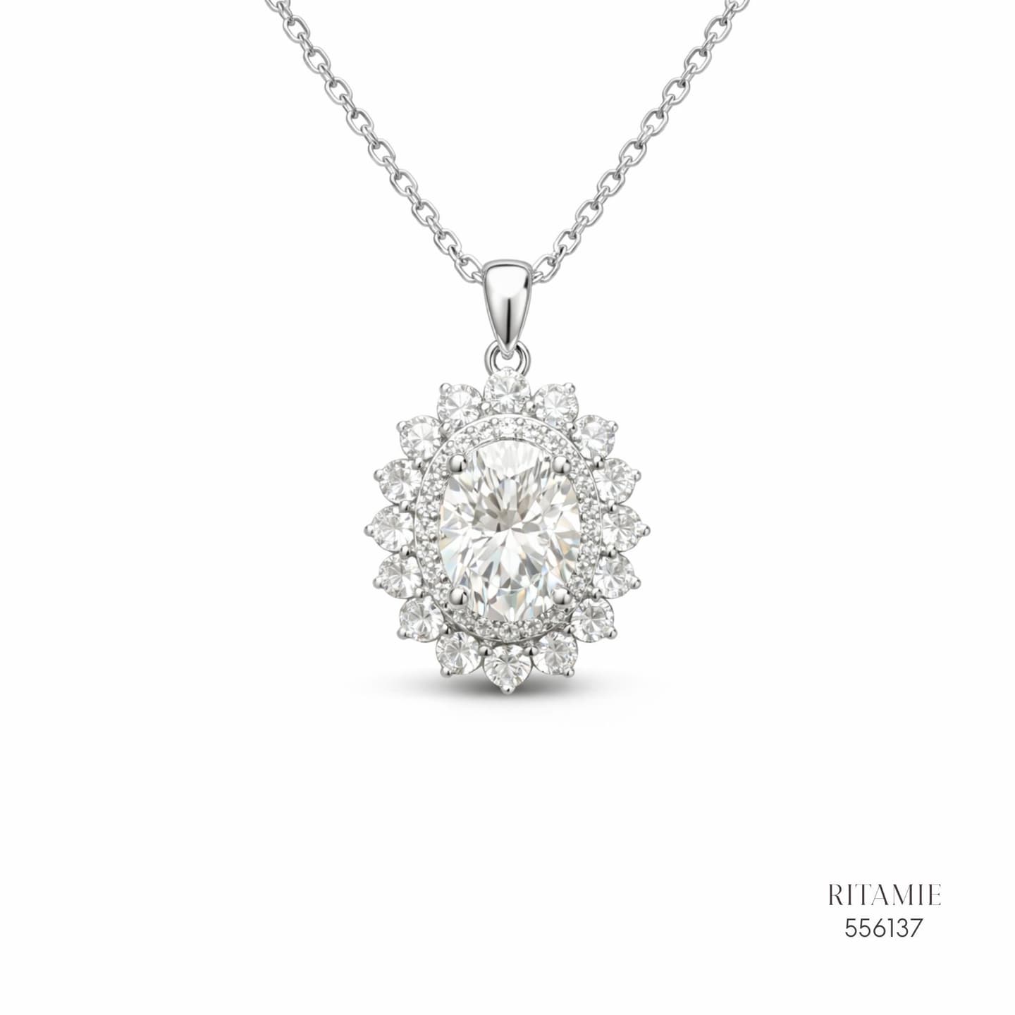 The Majestic Aura Silver Moissanite Necklace 556137