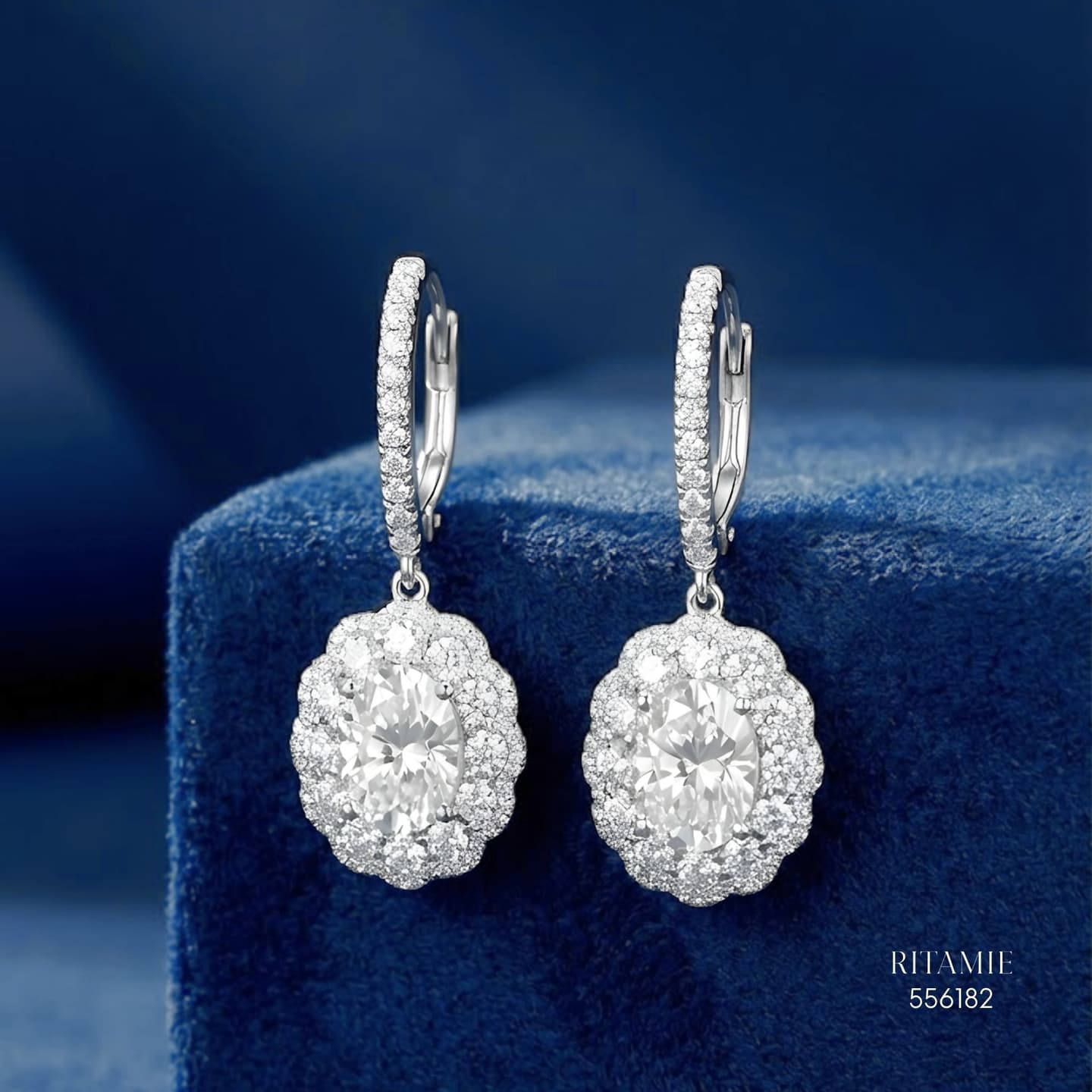 The Luanna Oval Halo Silver Moissanite Earrings 556182