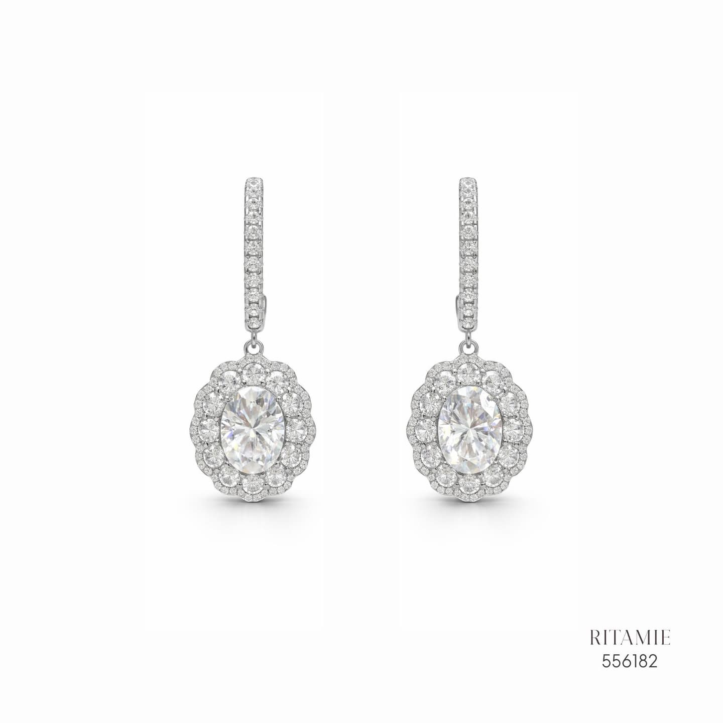 The Luanna Oval Halo Silver Moissanite Earrings 556182