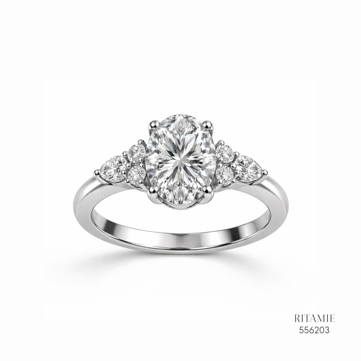 Oval Cluster Blossom Moissanite Silver Ring 556203