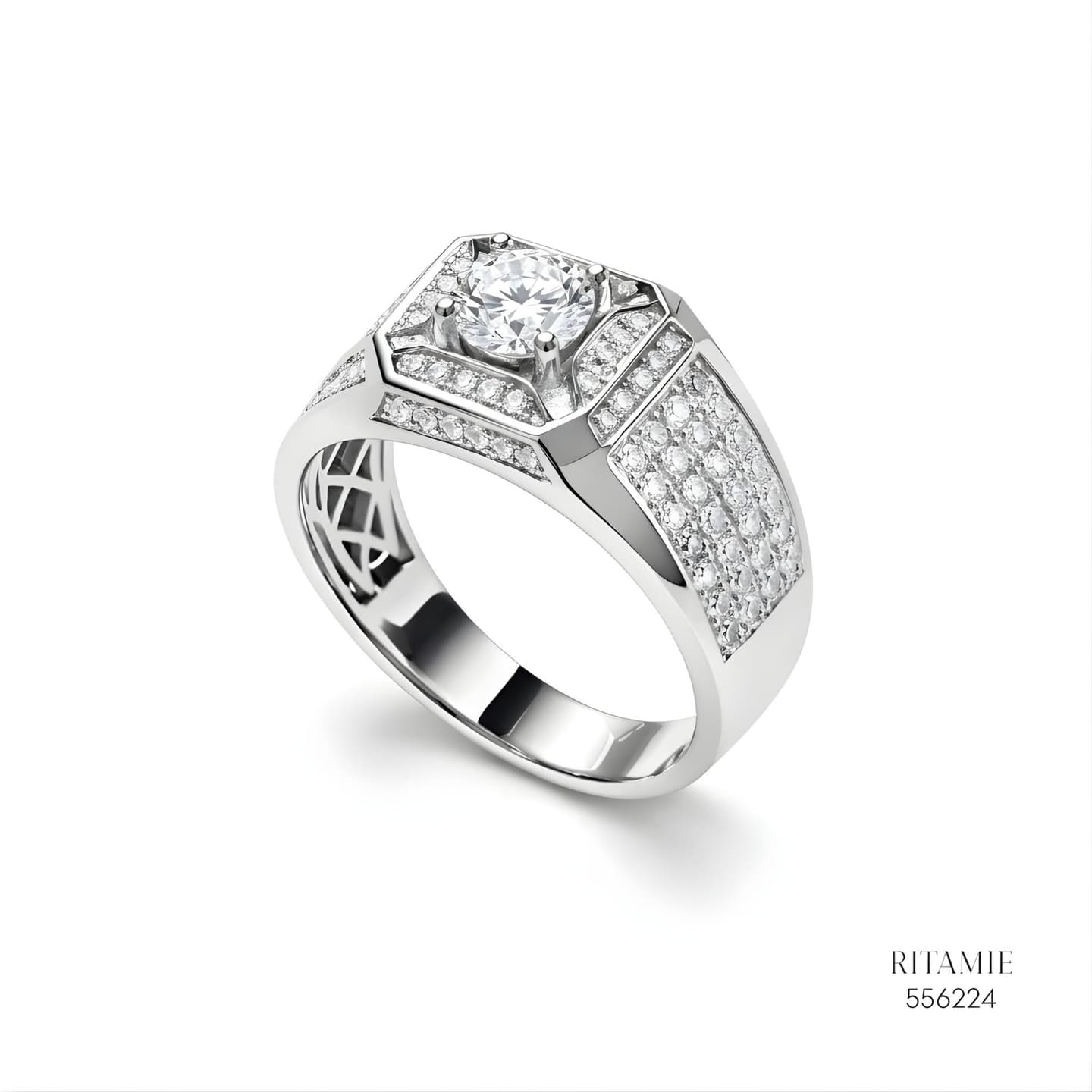 The Grand Sovereign Silver Moissanite Ring 556224