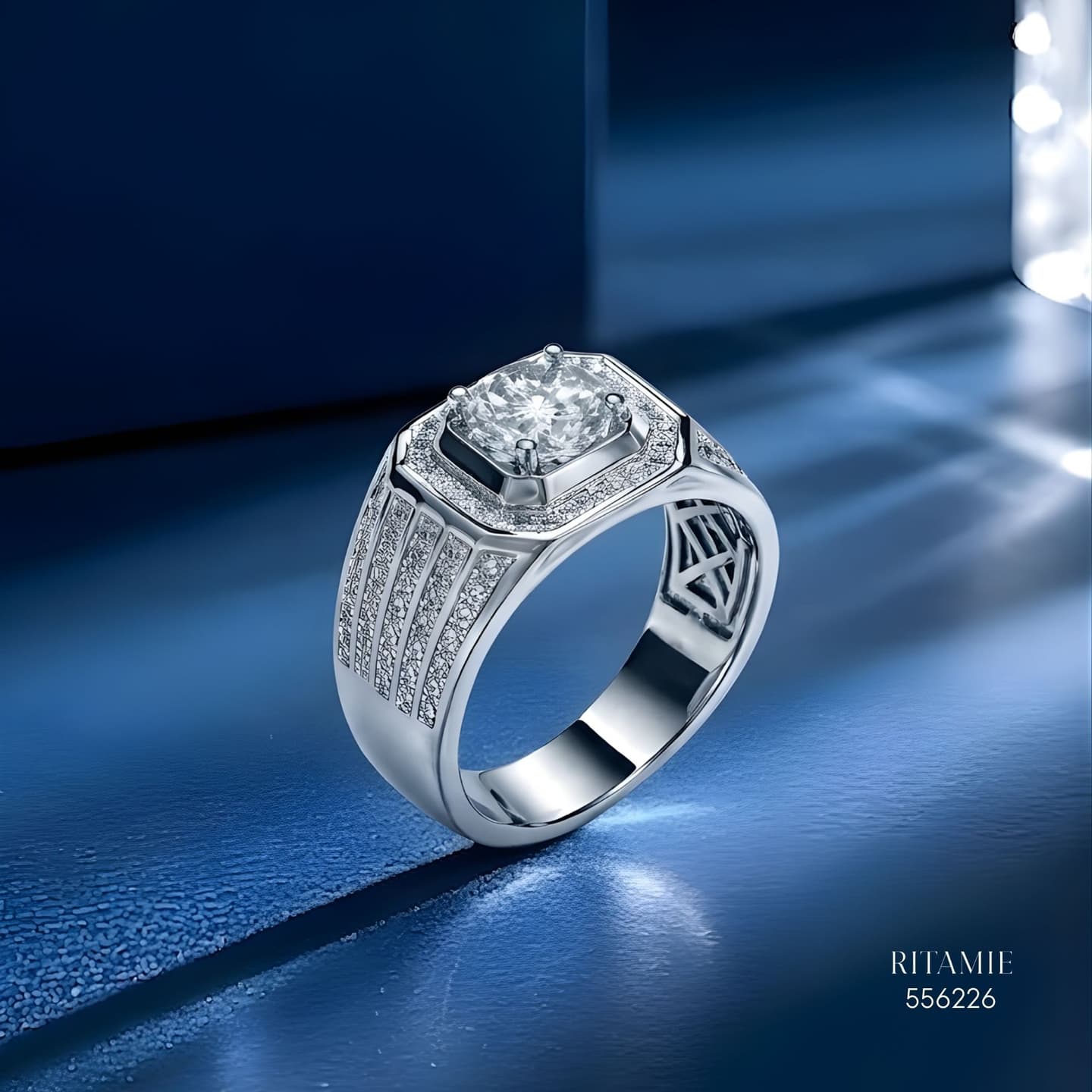 The Sovereign Radiant Silver Moissanite Ring 556226