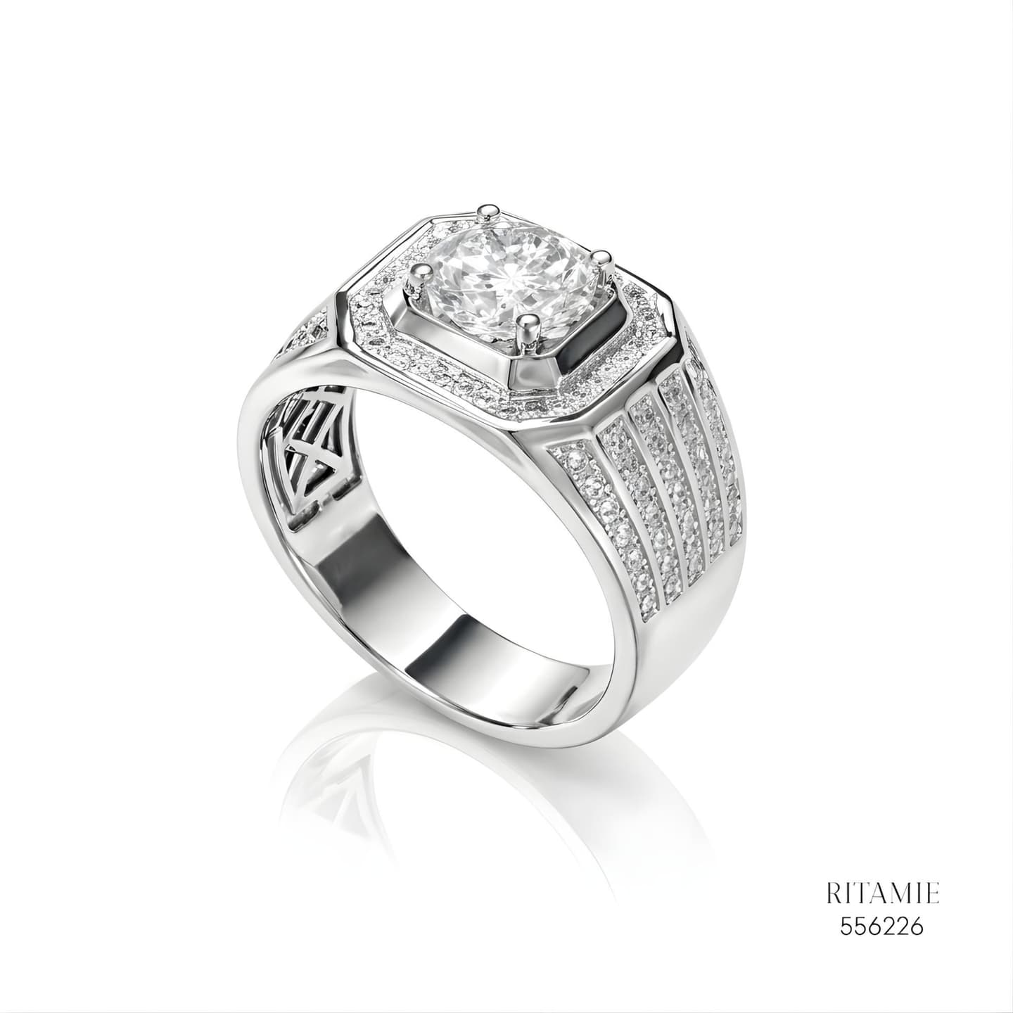 The Sovereign Radiant Silver Moissanite Ring 556226