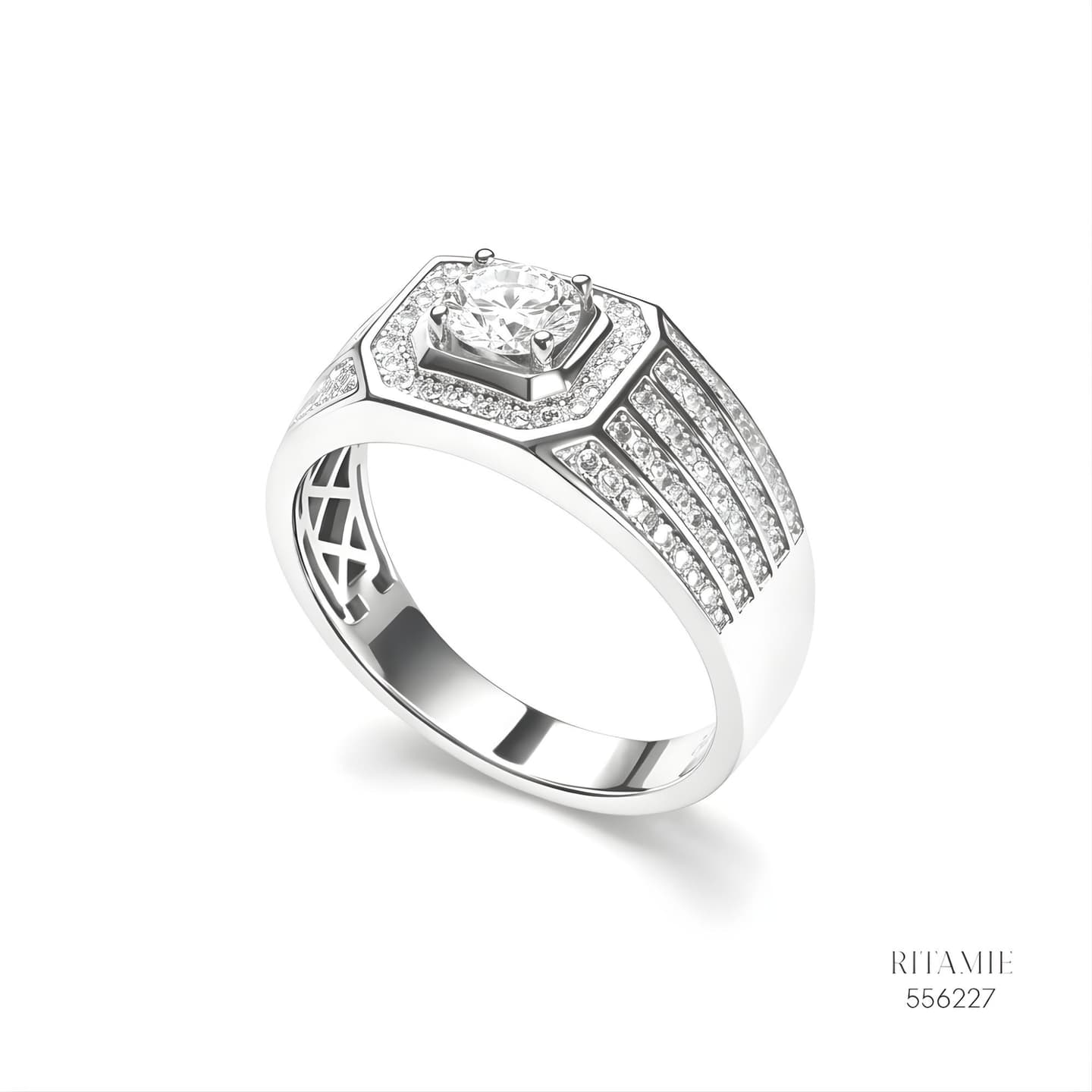 The Sovereign Radiant Silver Moissanite Ring 556227