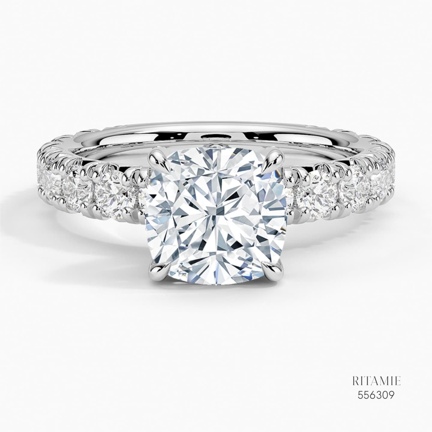 Cushion Cut Pave Engagement Ring 556309