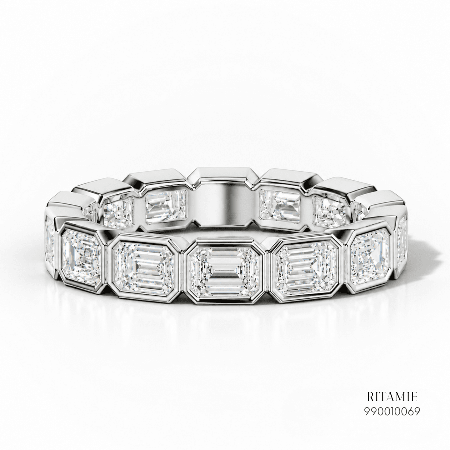 East-West Emerald Cut Diamond Bezel Eternity Ring 990010069