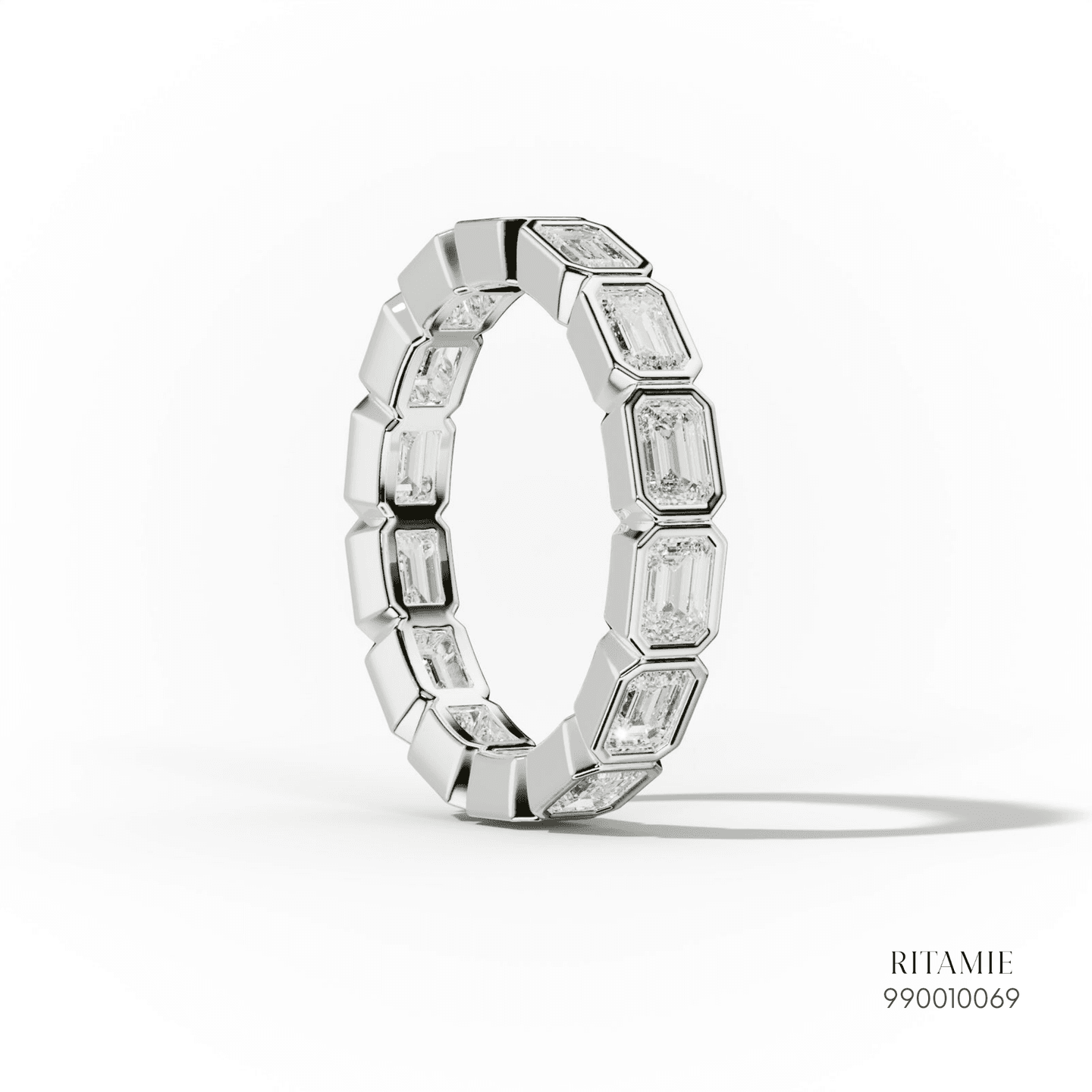 East-West Emerald Cut Diamond Bezel Eternity Ring 990010069
