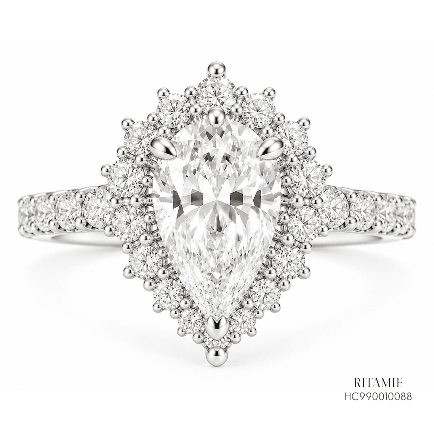 Lab-Grown Pear Cut Diamond Halo Ring HC990010087