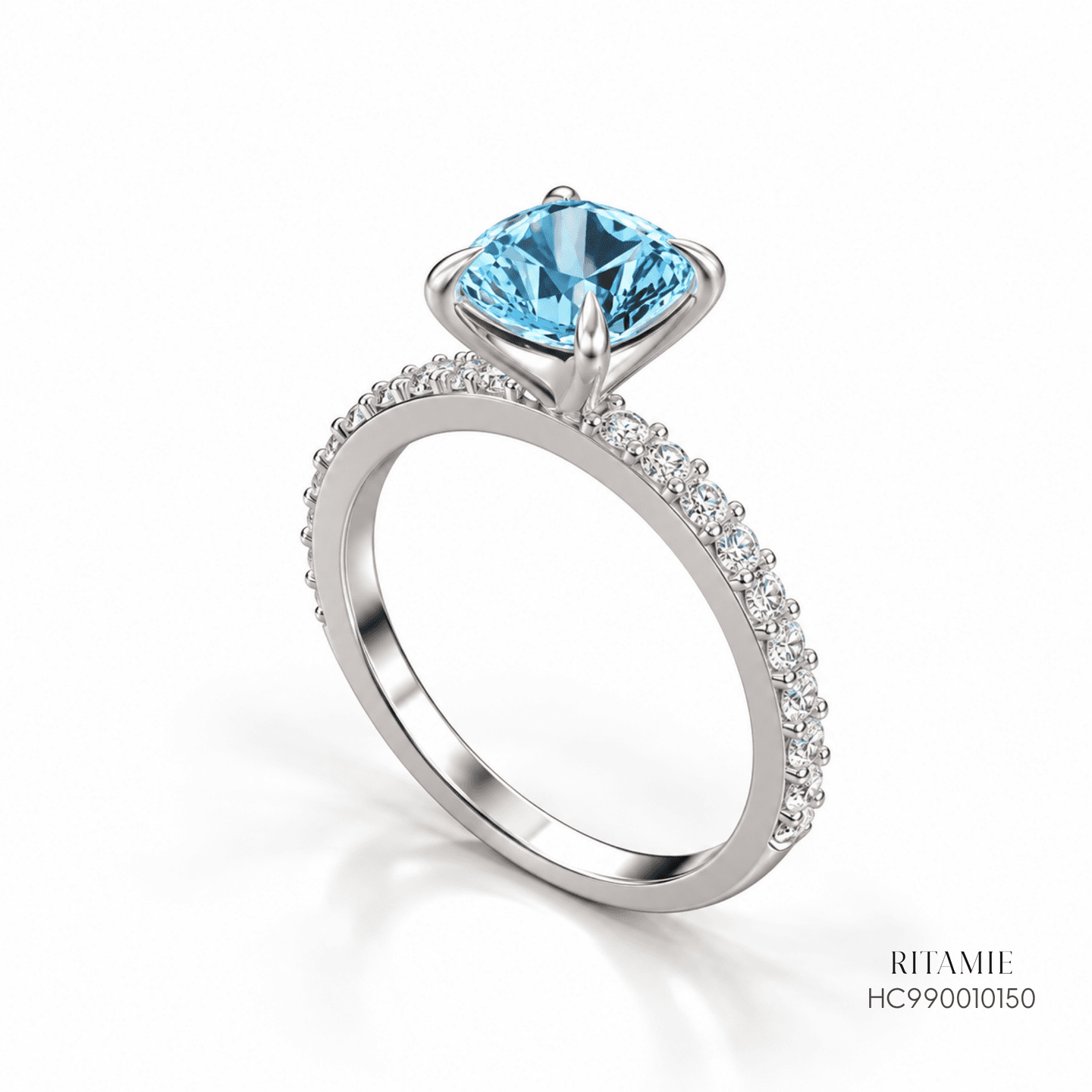 Cushion Blue Topaz Diamond Ring HC990010150