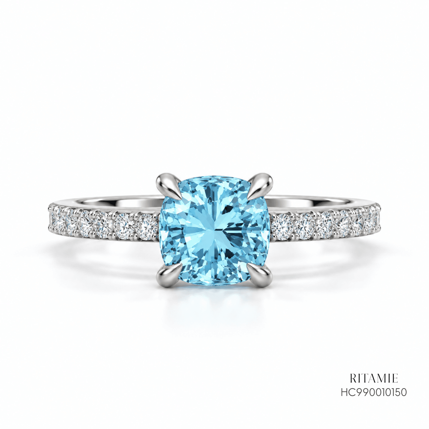 Cushion Blue Topaz Diamond Ring HC990010150