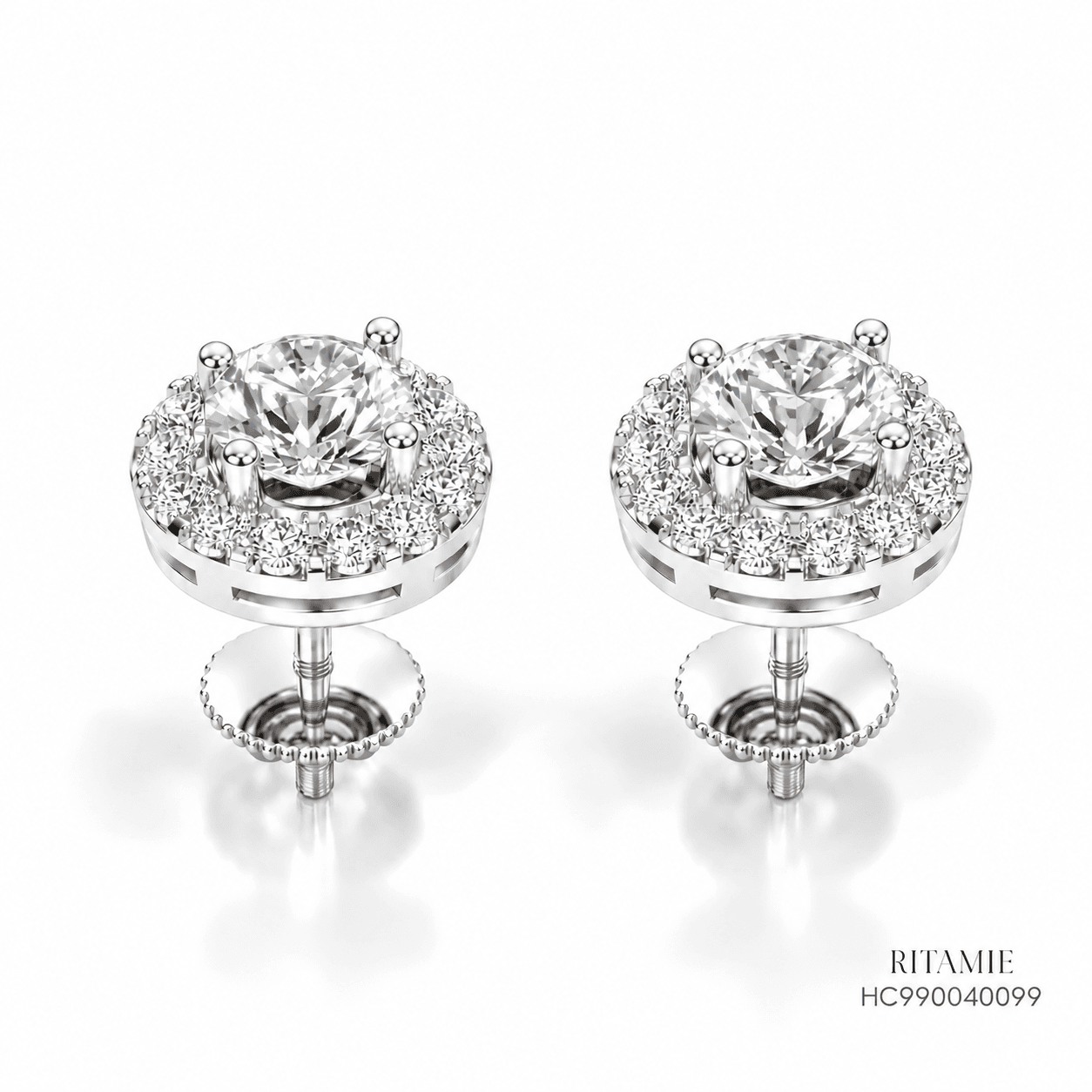 Round Lab Diamond Halo Drop Earrings HC990040099