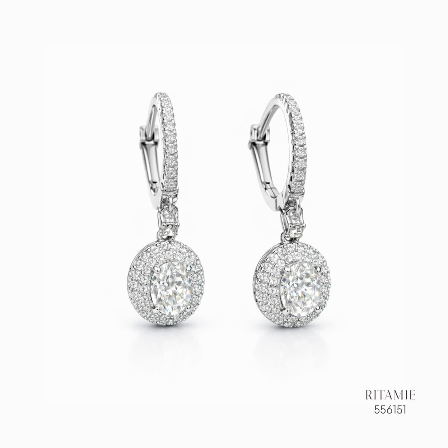 The Luanna Oval Halo Silver Moissanite Earrings 556151