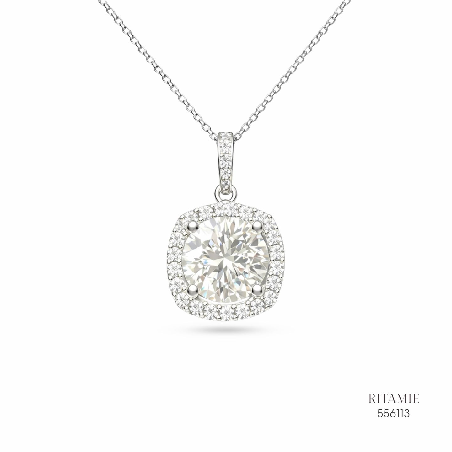 The Royal Cushion Silver Moissanite Necklace 556113