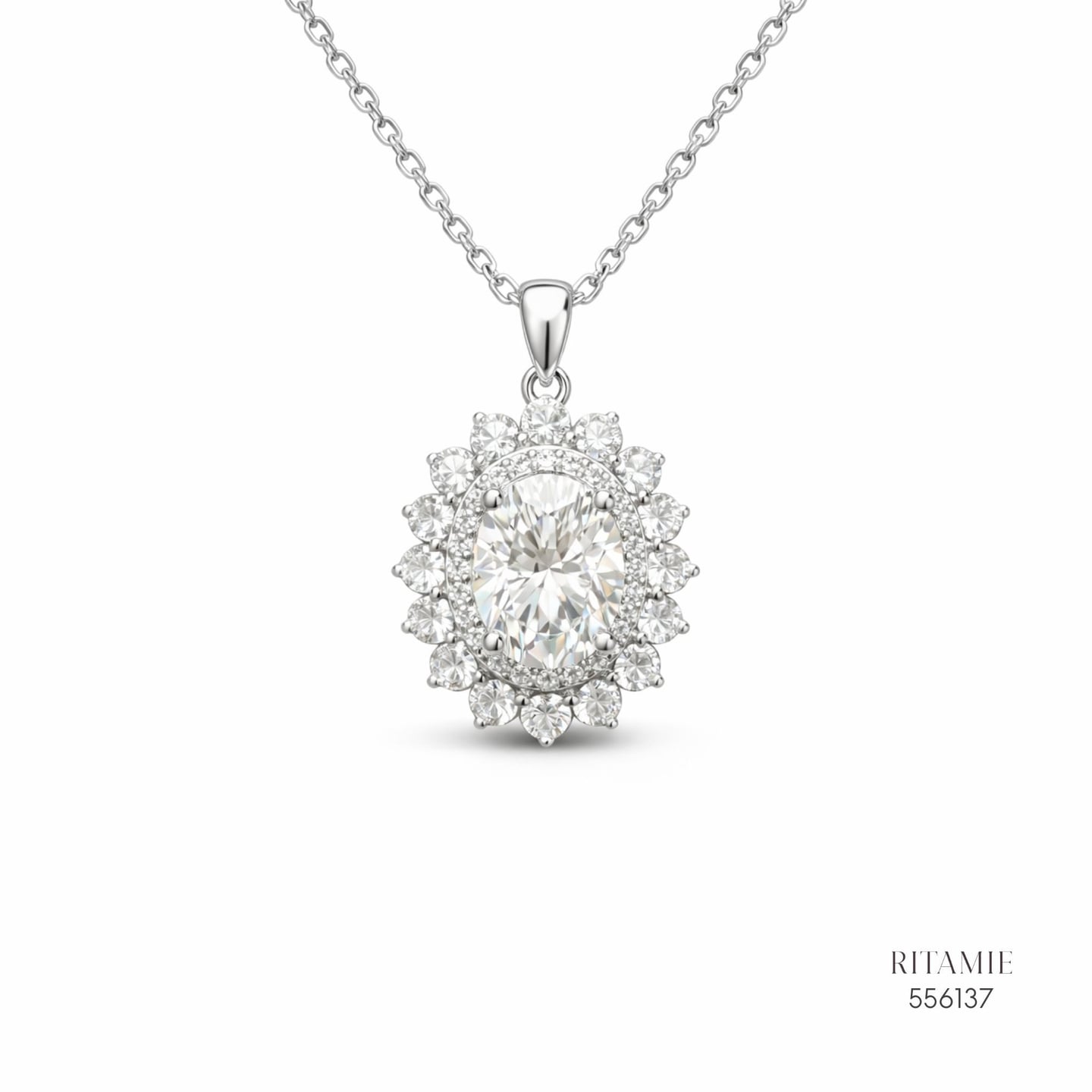 The Majestic Aura Silver Moissanite Necklace 556137