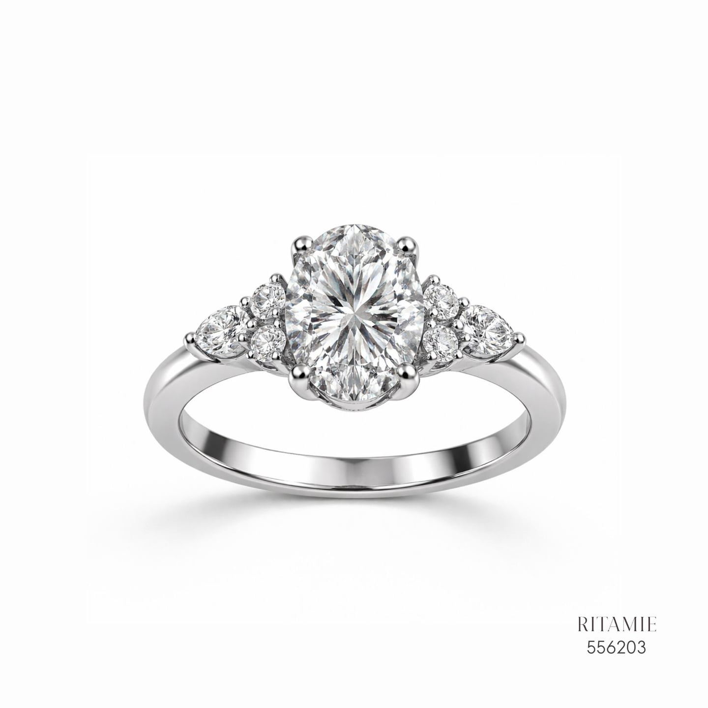 Oval Cluster Blossom Moissanite Silver Ring 556203