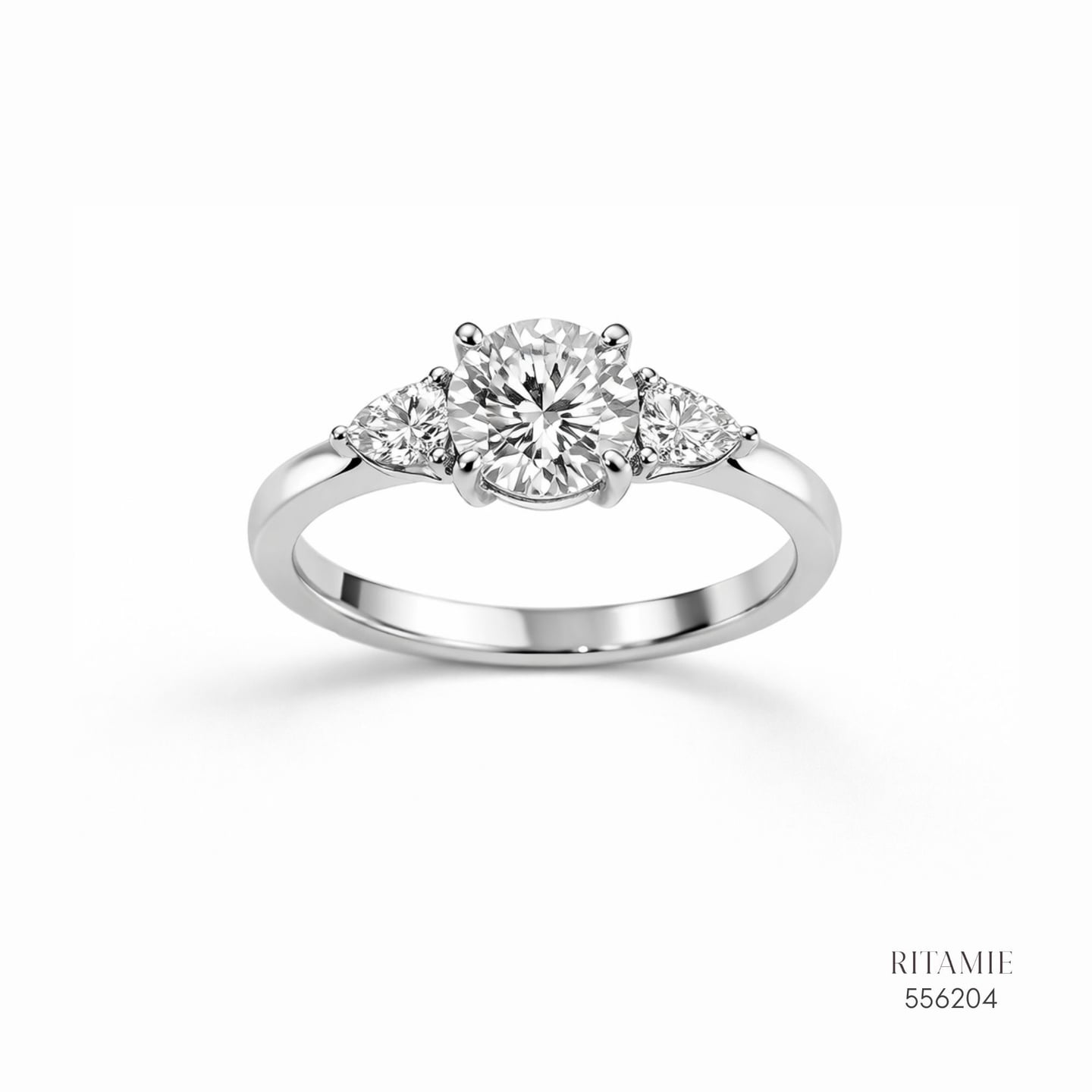 Pear-Accented Three-Stone Moissanite Silver Ring 556204