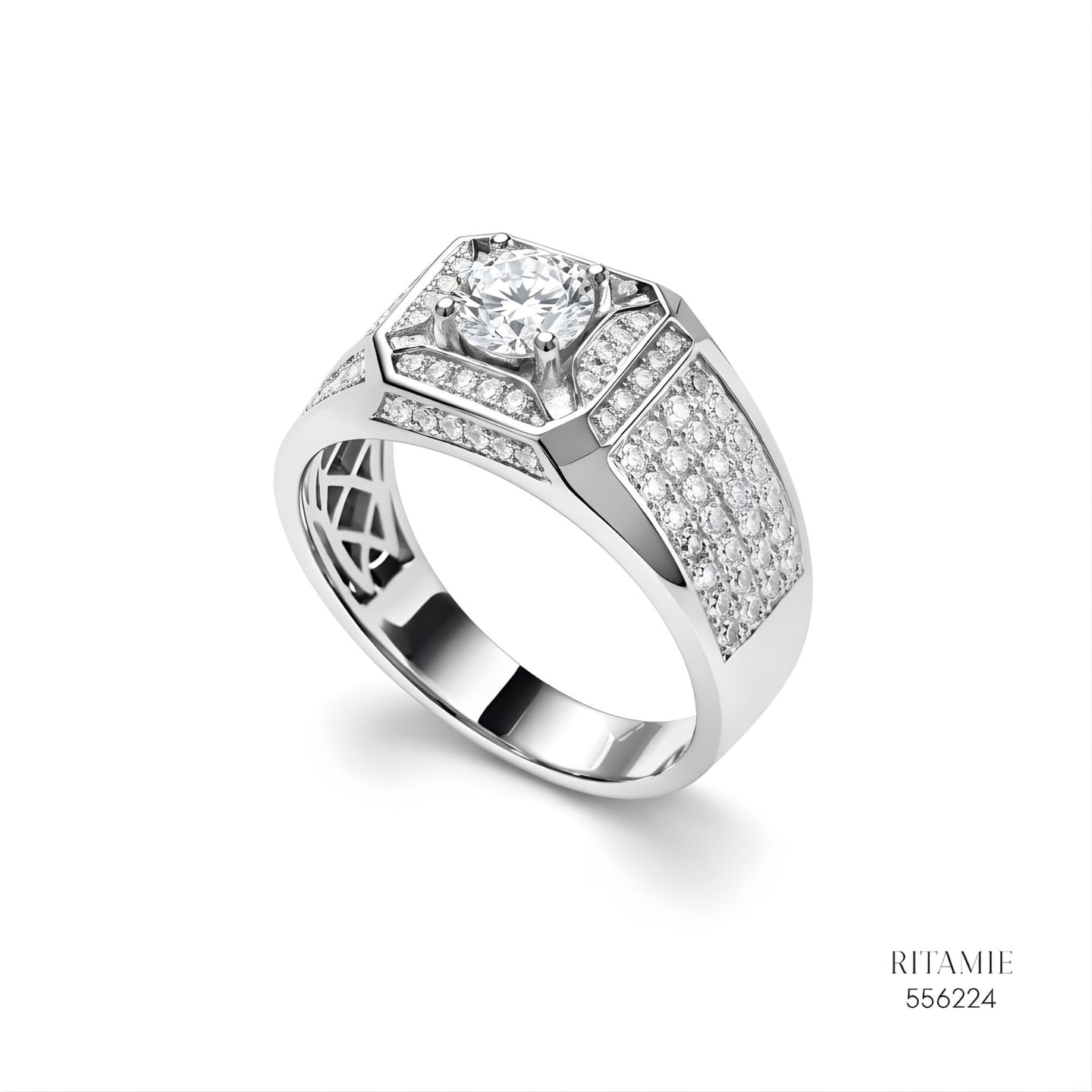 The Grand Sovereign Silver Moissanite Ring 556224