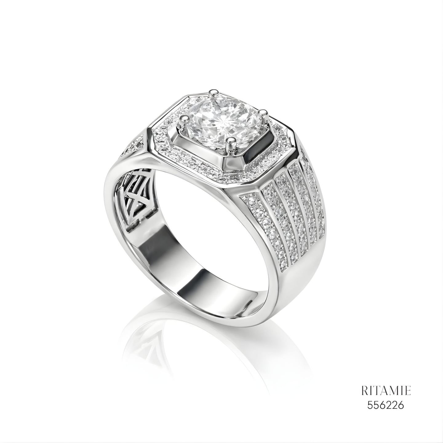 The Sovereign Radiant Silver Moissanite Ring 556226