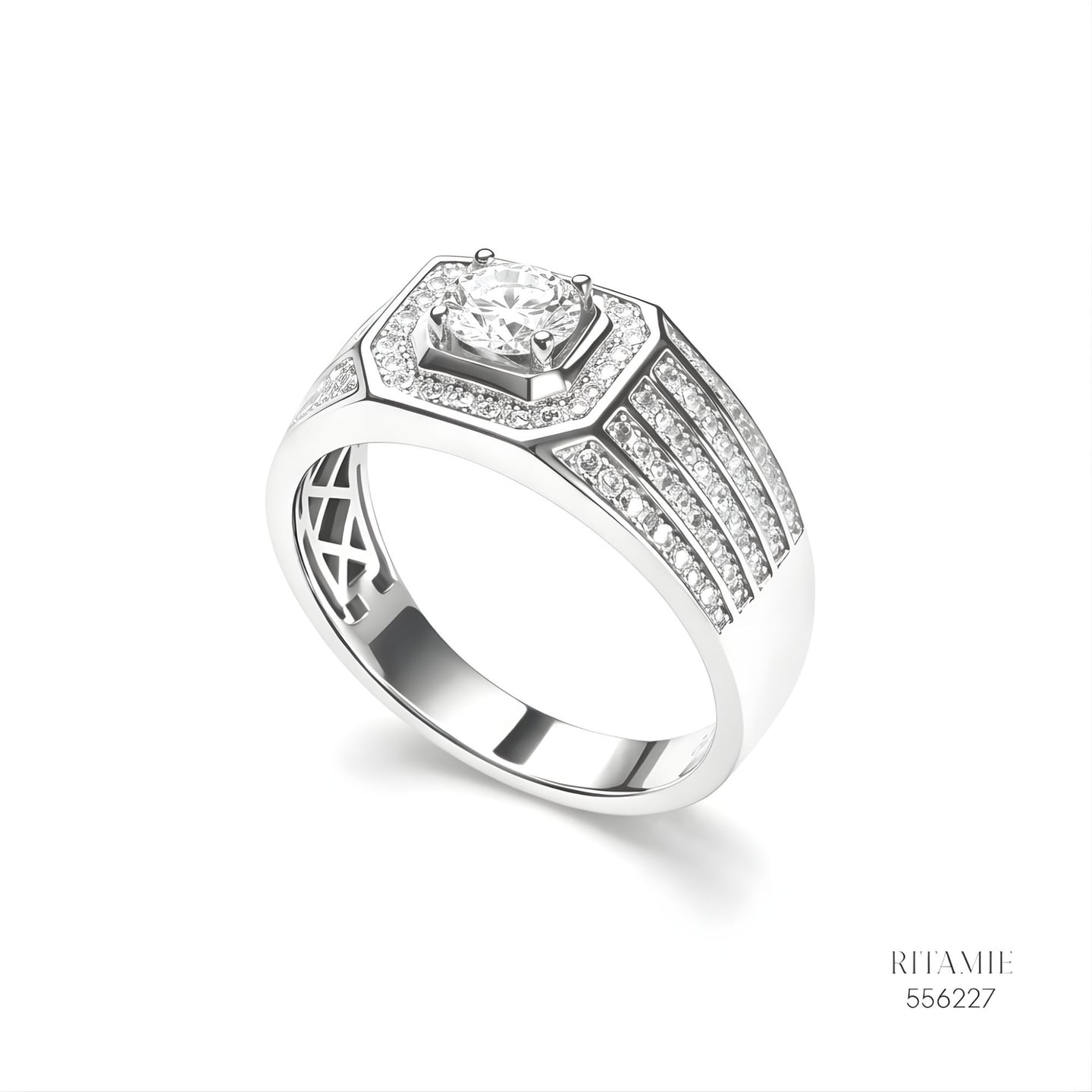 The Sovereign Radiant Silver Moissanite Ring 556227