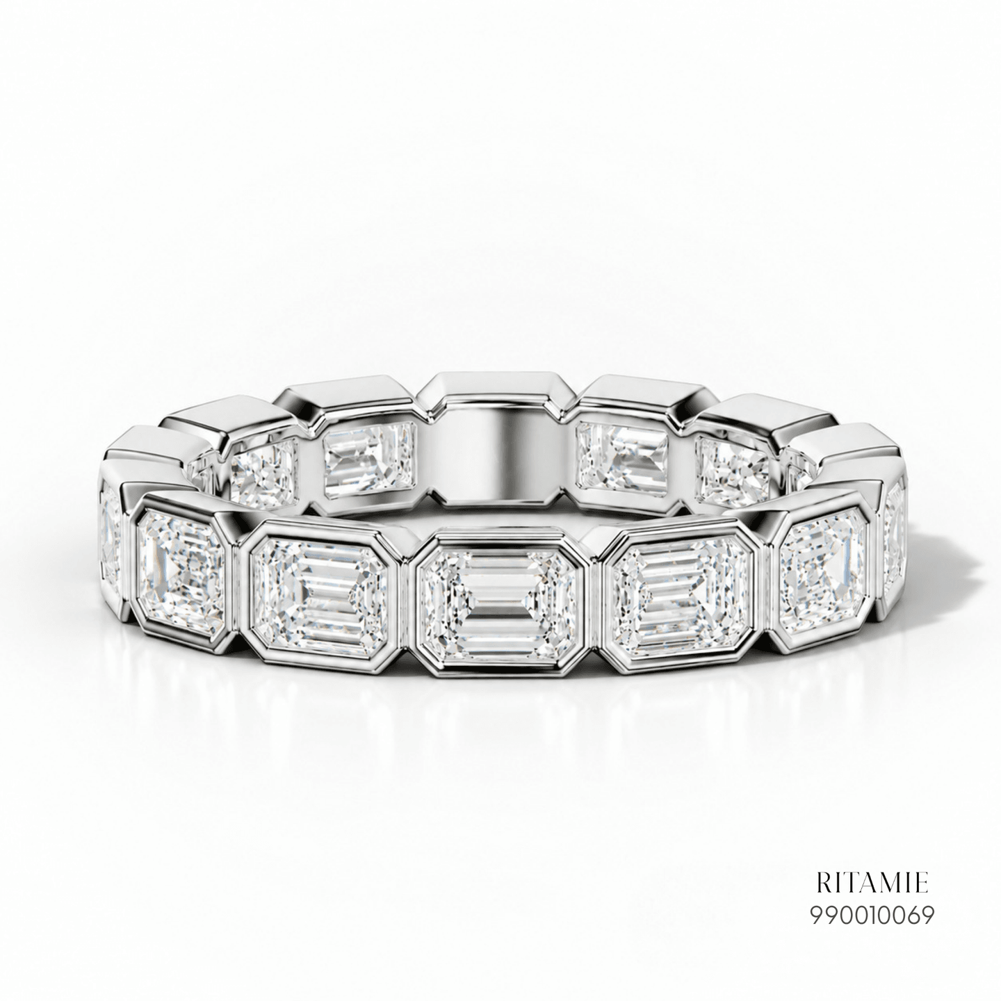 East-West Emerald Cut Diamond Bezel Eternity Ring 990010069