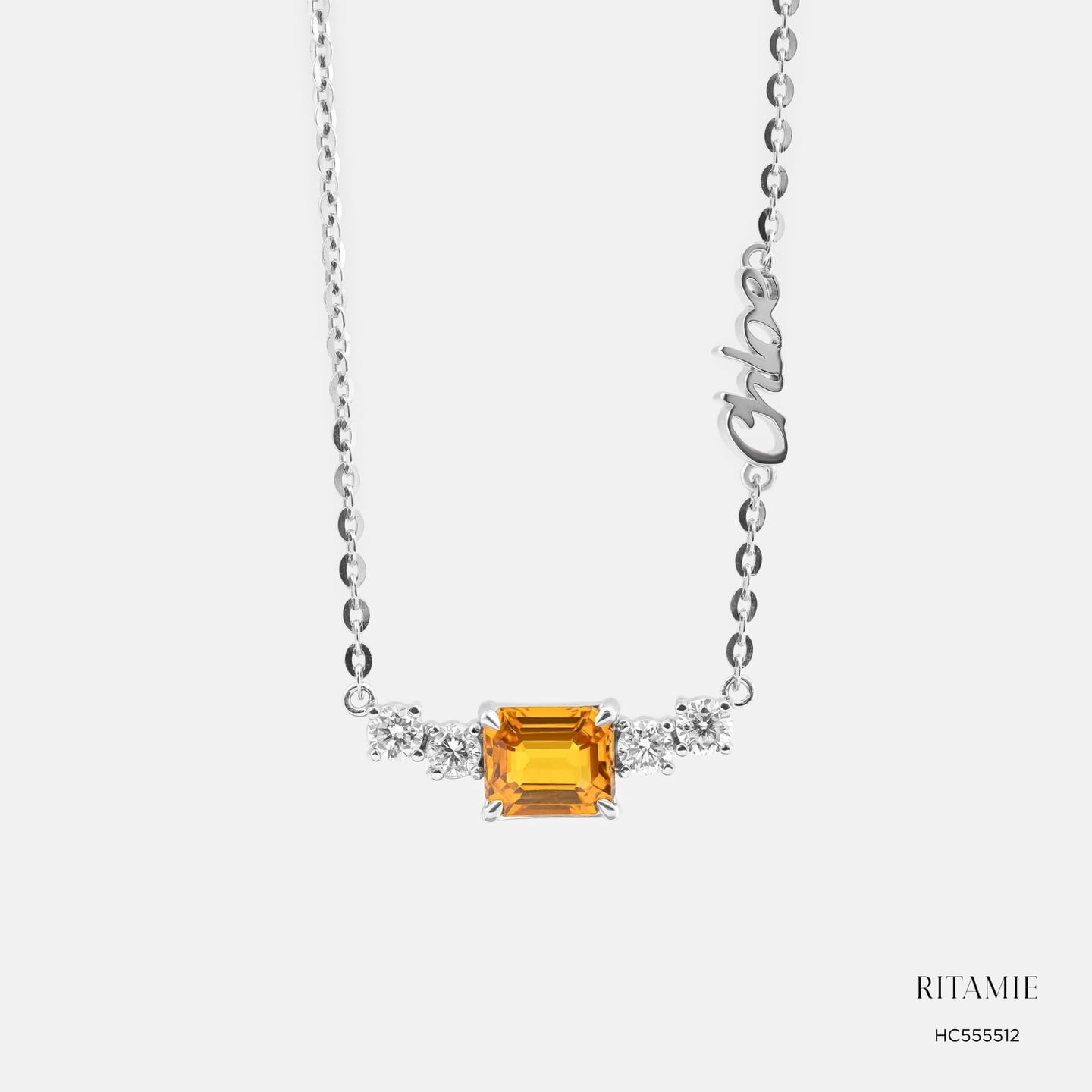 Solar Glow Yellow Sapphire Lab Diamond Necklace HC555512