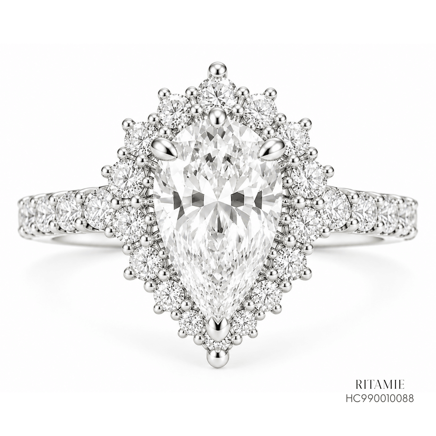 Lab-Grown Pear Cut Diamond Halo Ring HC990010087