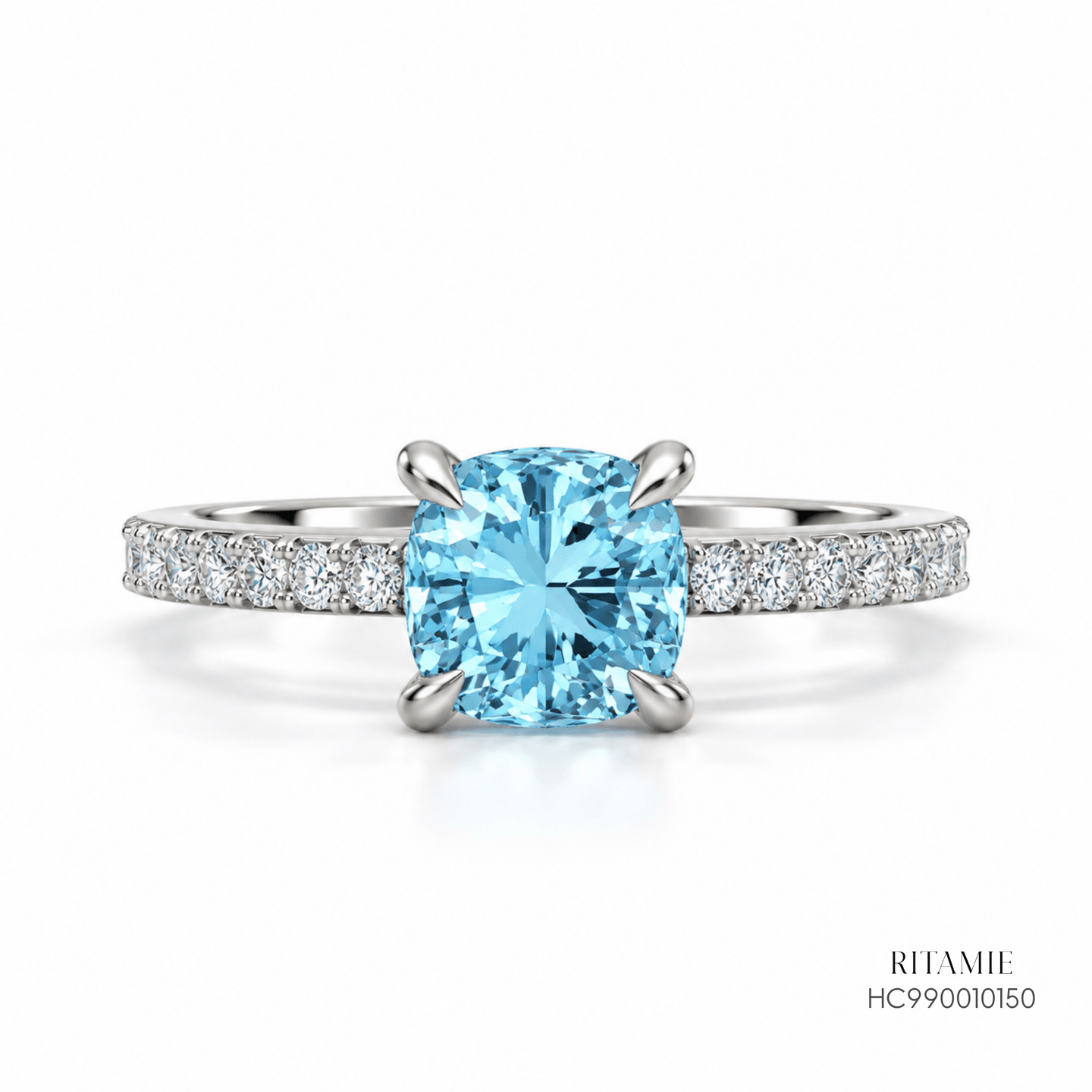 Cushion Blue Topaz Diamond Ring HC990010150