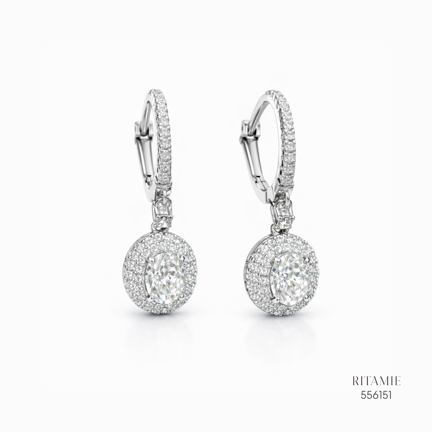 The Luanna Oval Halo Silver Moissanite Earrings 556151
