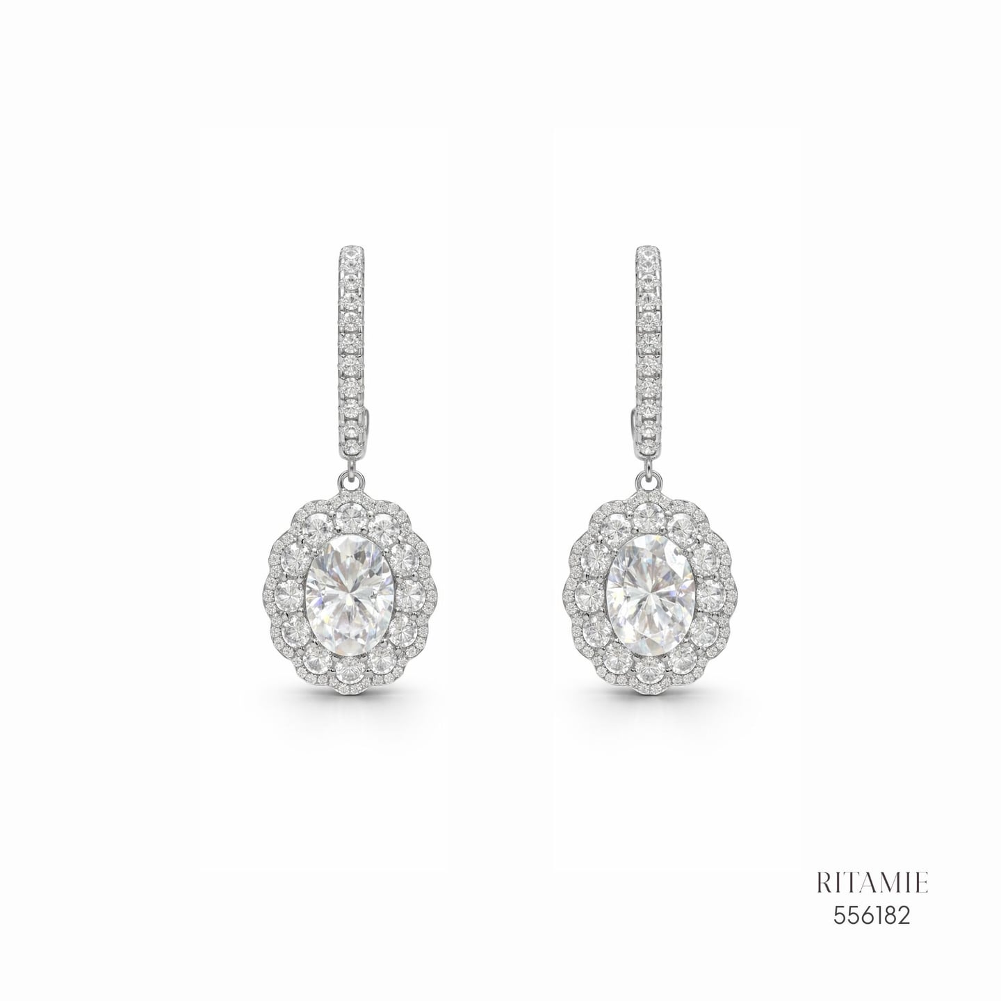 The Luanna Oval Halo Silver Moissanite Earrings 556182