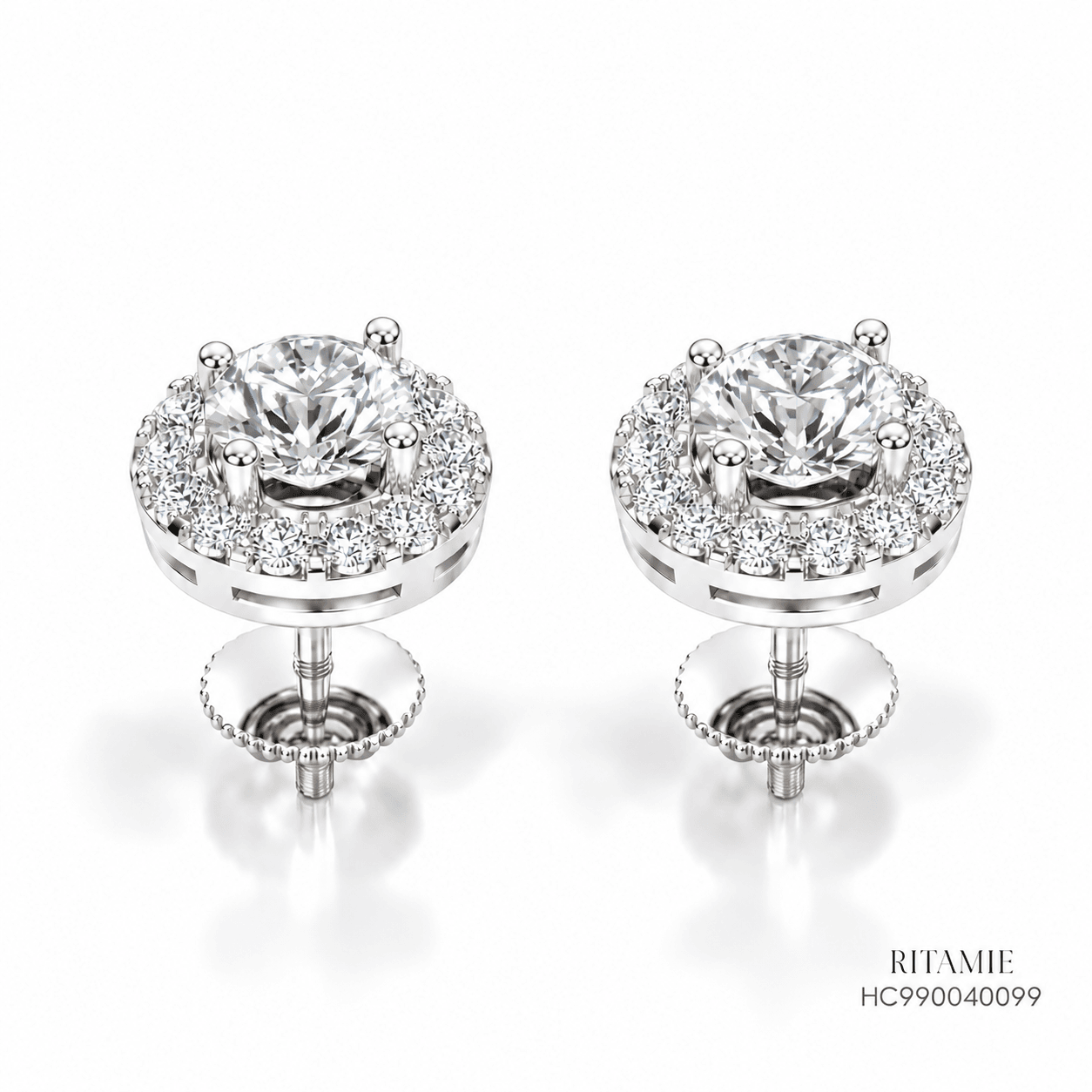 Round Lab Diamond Halo Drop Earrings HC990040099