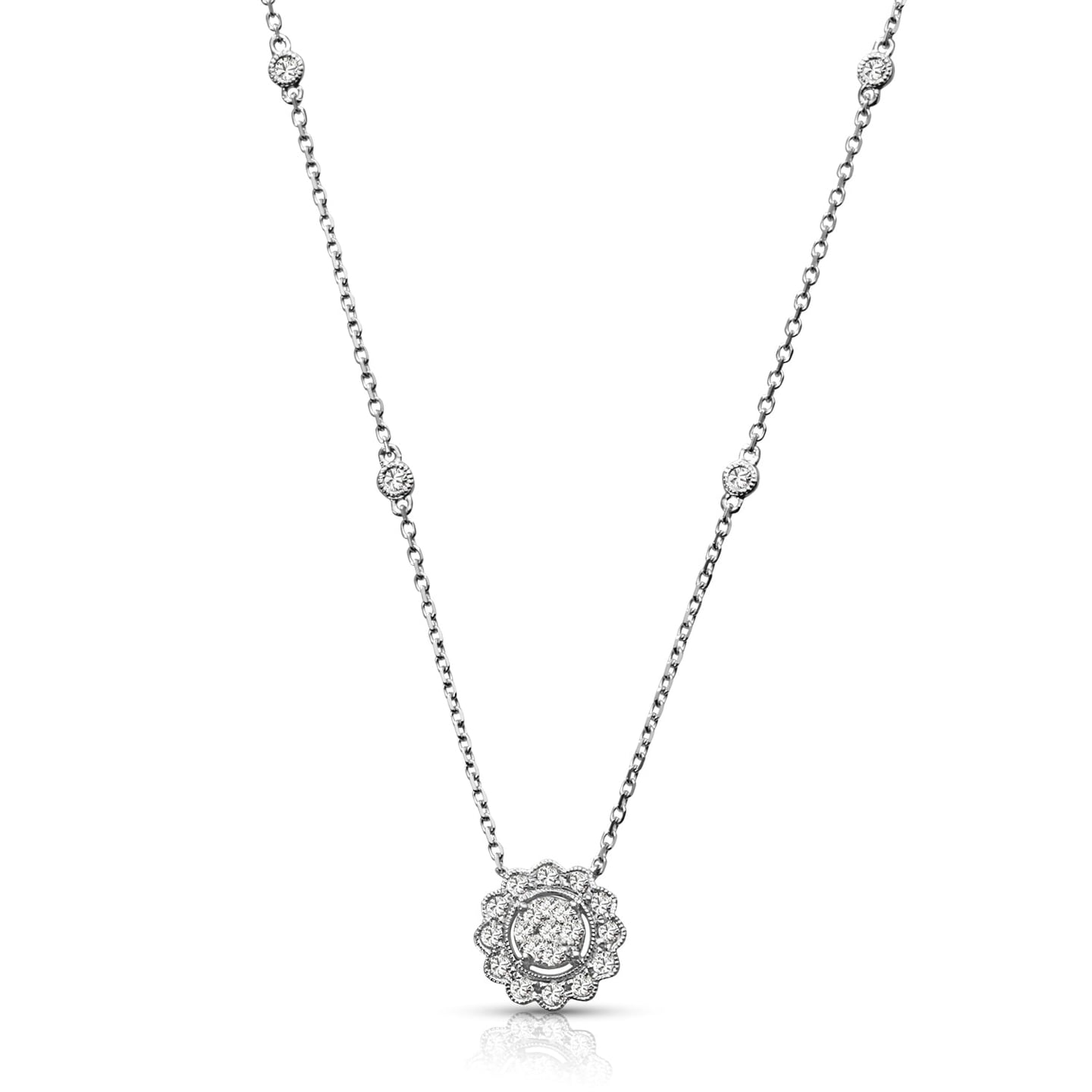 Milgrain Diamond Halo Cluster Necklace HC990020043