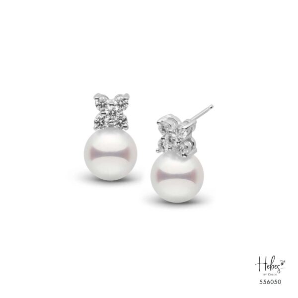 Clover Akoya Pearl Studs — White Gold 556050
