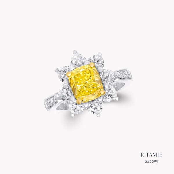 Radiant Sunburst Yellow Sapphire Halo Ring 555599