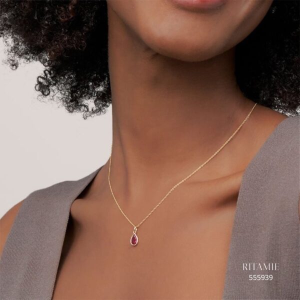 Alternative view of Teardrop Lab Ruby Pendant in 14K Yellow Gold 555939