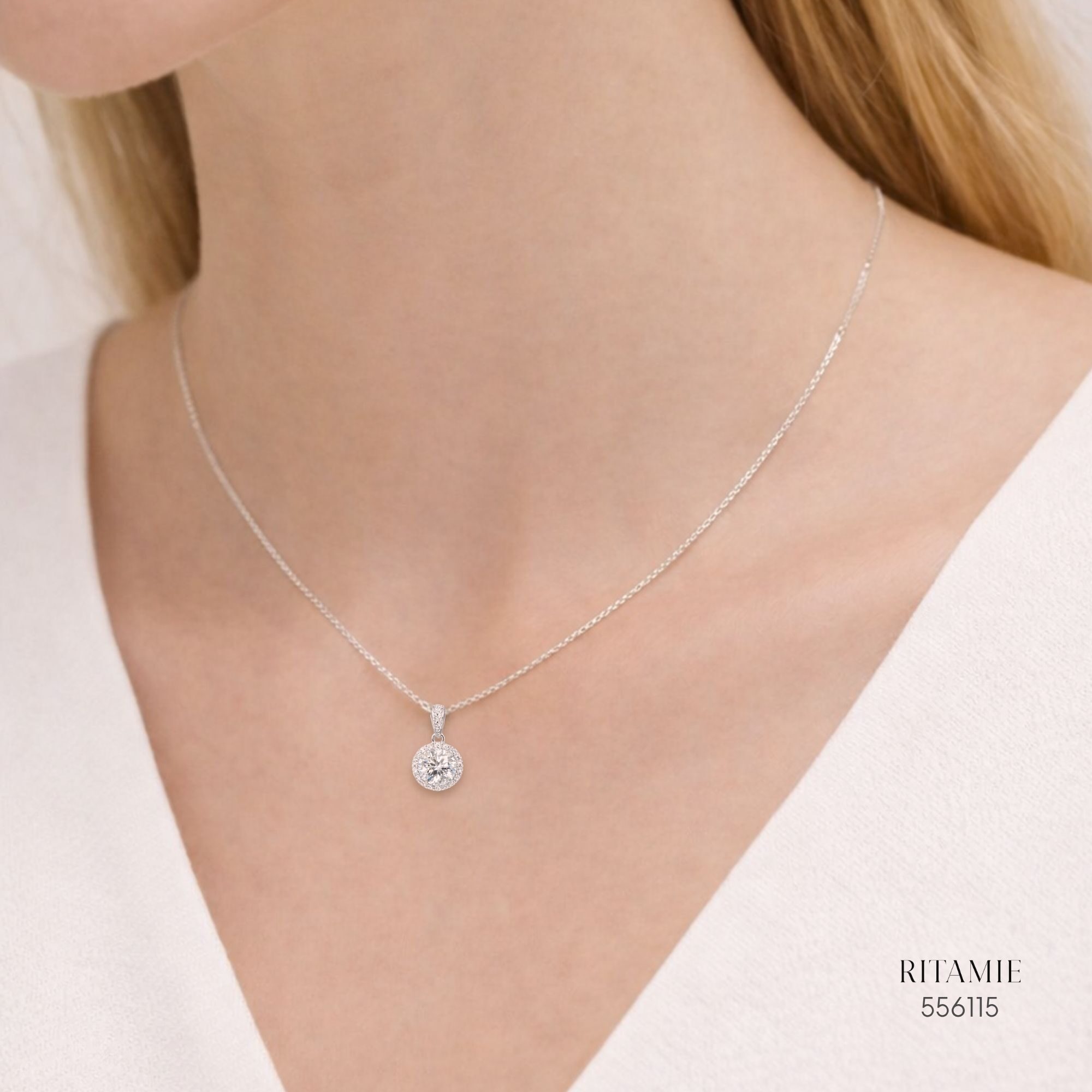 The Luminous Halo Silver Moissanite Necklace 556115