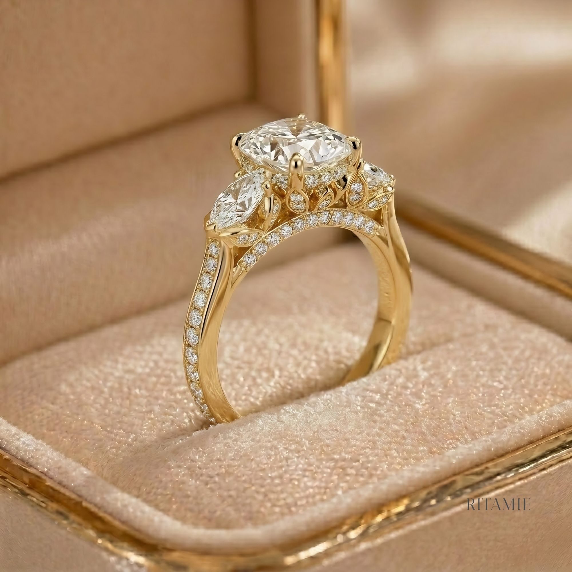 Three-Stone Pear & Round Diamond Ring 556319