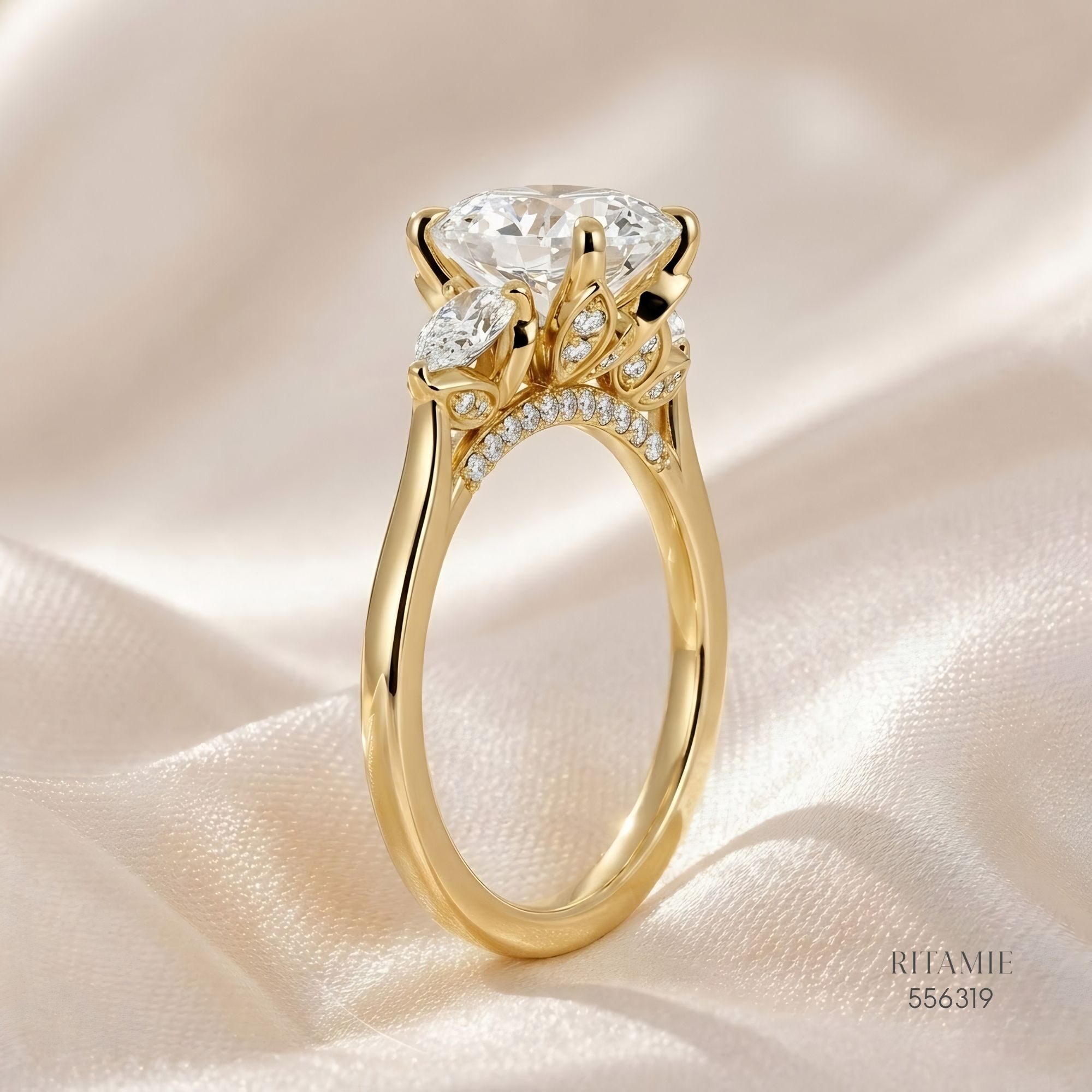 Three-Stone Pear & Round Diamond Ring 556319