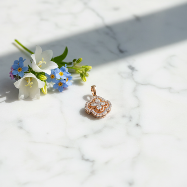 Alternative view of Sparkling Clover Gold Pendant