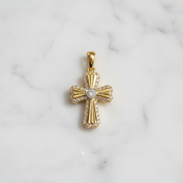 Alternative view of Gold Diamond Heart Cross Pendant