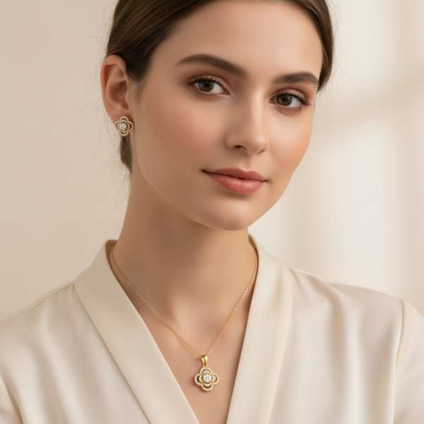 Alternative view of Clover Charm 10K Gold Earring and Pendant Set